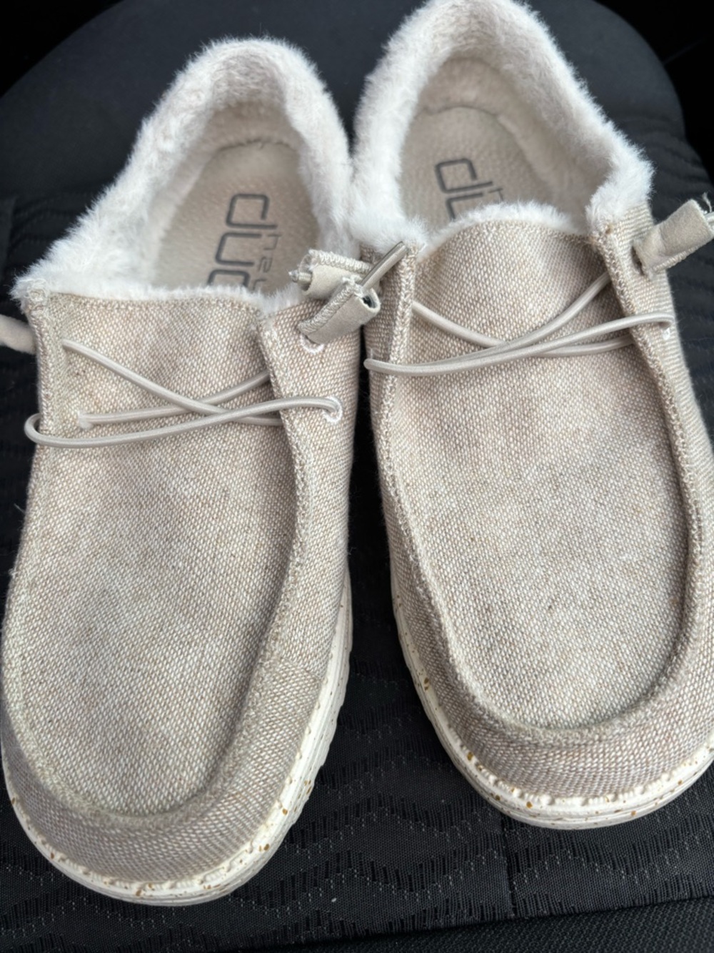 Hey Dude Women's Slip-On Shoes in Beige with Cream Sherpa Lining